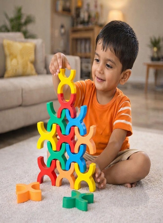 ShinyCharm Wooden Balancing Stacking Toy for Kids | Educational Toys for 3 Year Old & Above | Kids Playing Items Indoor | Creative Play & Motor Skills Development - for Kids - Image 2